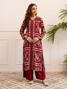 Autumnlane - Kabool Red Firebrick Printed Kurta with Palazzo