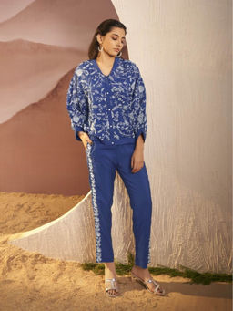 Autumnlane - Kimaya Azure Floral Embroidered Top and Pant