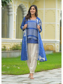 Autumnlane - Mahua Cobalt Cotton Fusion Top with Jacket and Pant