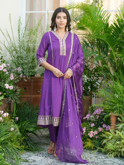 Autumnlane - Palash Thistle Embroidered Kurta with Pant and Dupatta