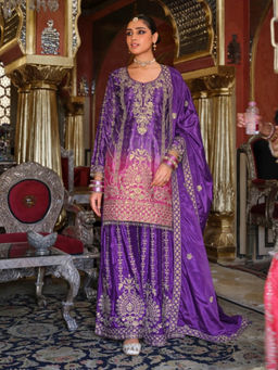 Autumnlane - Ragini Orchid Embroidered Kurti with Sharara and Dupatta
