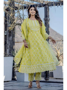 Autumnlane - Sanmati Yellow Embroidered Sequined Anarkali Kurta with Pant and Dupatta