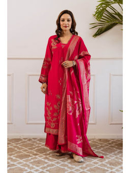 Autumnlane - Sonpal Pink Floral Embroidered Kurta with Palazzo and Dupatta