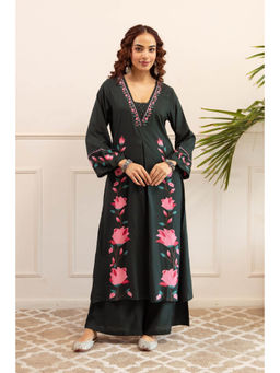Autumnlane - Sonpal Emerald Black Floral Printed Kurta with Palazzo