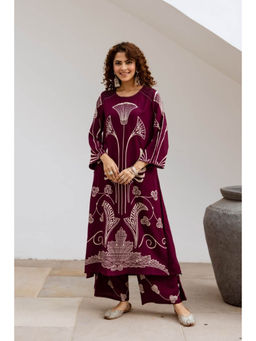 Autumnlane - Sonpal Raspberry Wine Printed Kurta with Palazzo