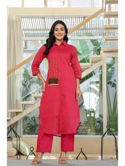 Autumnlane - Red Tiara Vermi Cotton Floral Printed Kurta with Pant