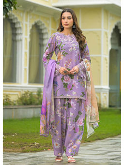Autumnlane - Vastramaya Lavender Floral Printed Kurti with Salwar and Dupatta