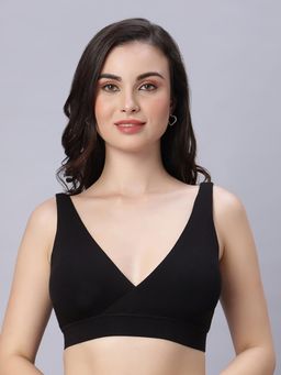 Mamma's Maternity - Black Solid Antimicrobial Bamboo Fabric Padded Maternity Nursing Bra