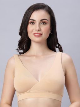 Mamma's Maternity - Cream Solid Antimicrobial Bamboo Fabric Padded Maternity Nursing Bra