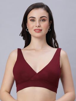 Mamma's Maternity - Maroon Solid Antimicrobial Bamboo Fabric Padded Maternity Nursing Bra