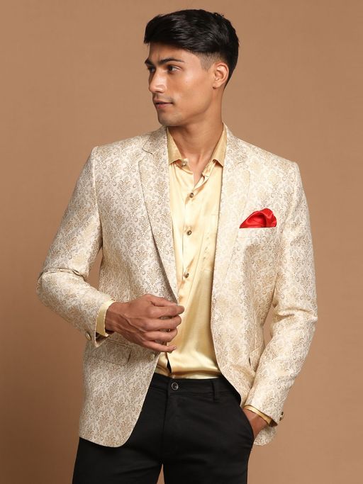 Vastramay Men Gold & Beige Blazer
