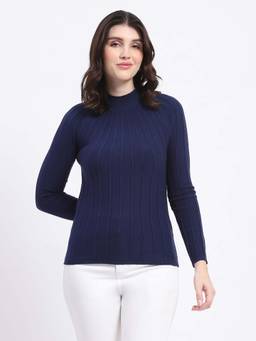 Madame - Striped Navy Blue High Neck Sweater