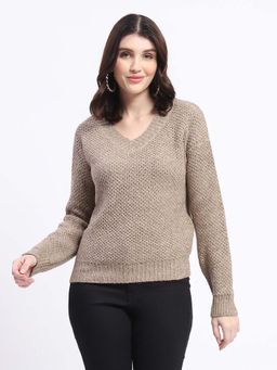 Madame - V Neck Relaxed Fit Brown Sweater