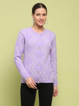 Madame - Self Design Buttoned Lilac Cardigan for Women