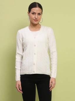 Madame - Cable Knit Off White Cardigan for Women