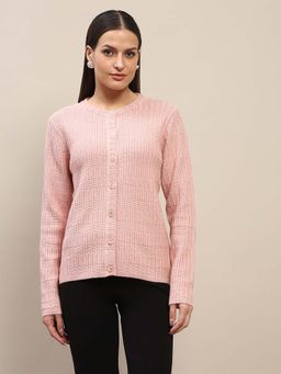Madame - Cable Knit Buttoned Pink Cardigan for Women