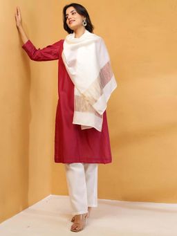 Fabindia - Off White Cotton Silk Embroidered Stole