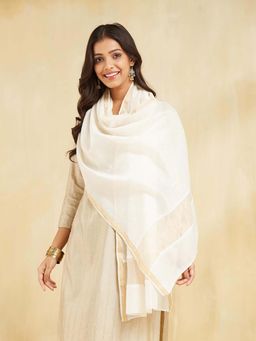 Fabindia - Off White Cotton Silk Woven Stole