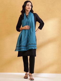Fabindia - Teal Silk Printed Stole