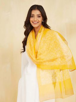 Fabindia - Mustard Cotton Silk Printed Stole