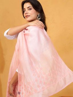 Fabindia - Pink Cotton Silk Embroidered Stole