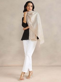 Fabindia - Beige Silk Embroidered Stole