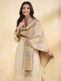 Fabindia - Beige Silk Woven Stole