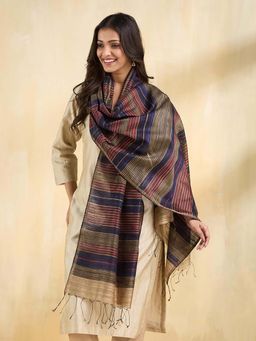 Fabindia - Navy Blue Silk Woven Stole