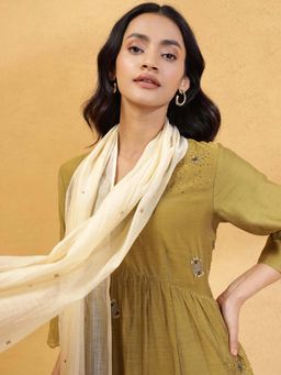 Fabindia - Beige Cotton Silk Embroidered Stole