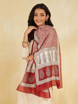 Fabindia - Red Cotton Silk Printed Stole