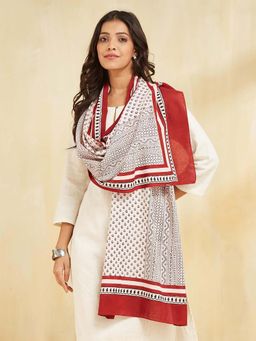 Fabindia - White Cotton Printed Stole