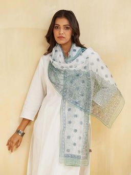 Fabindia - Blue Cotton Silk Printed Stole