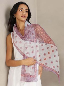 Fabindia - White Cotton Silk Printed Stole
