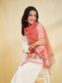 Fabindia - Pink Cotton Silk Printed Stole