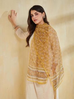 Fabindia - Yellow Cotton Silk Printed Stole