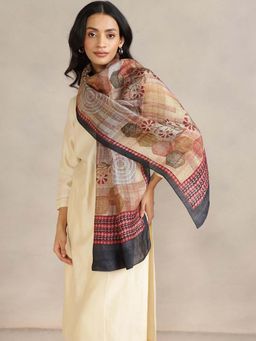 Fabindia - Beige Silk Printed Stole