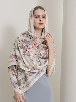 CrossKulture - White Viscose Printed Scarf