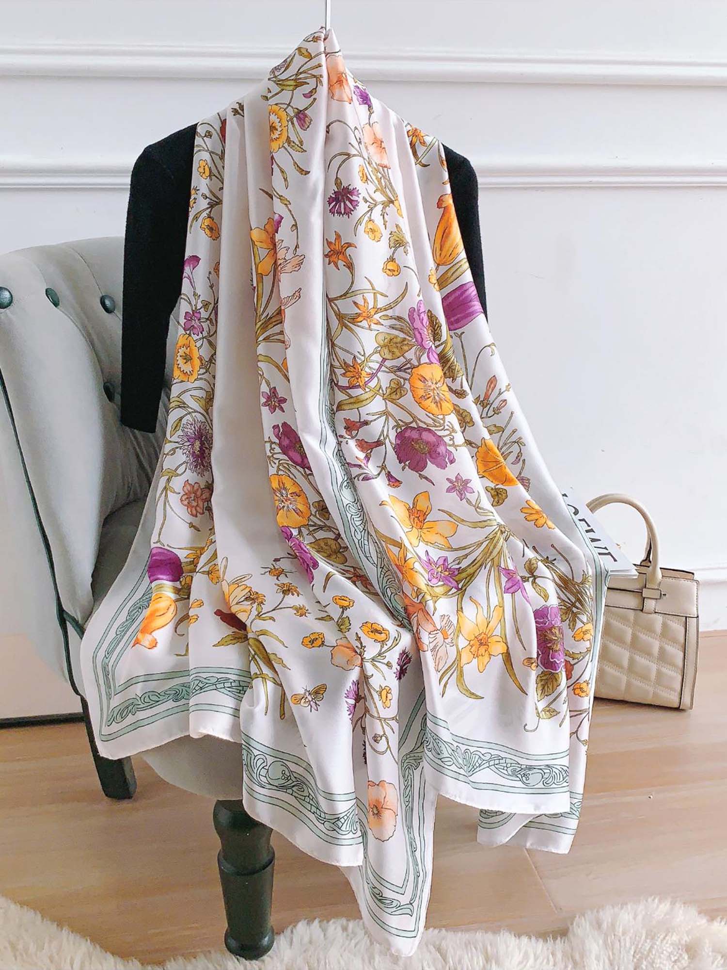 crosskulture White Satin Printed Scarf-picture-15