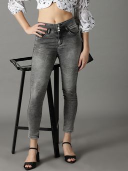 SHOWOFFFF - Women's Stretchable Clean Look Grey Slim Fit Jeans
