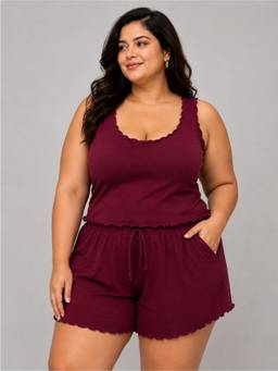 Herryqeal - Women's Night Top and Shorts-Maroon