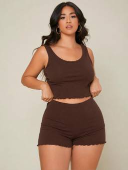 Herryqeal - Women's Night Top and Shorts-Brown