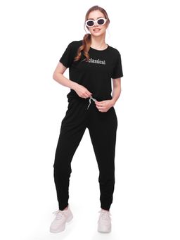LOTIK - Women's Nightsuit T-shirt and Joggers-Black