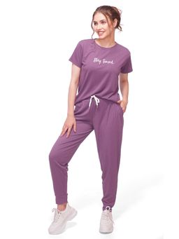 LOTIK - Women's Nightsuit T-shirt and Joggers-Purple