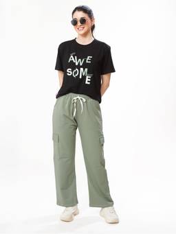 LOTIK - Women's Cotton Cargo Track pant and T-Shirt