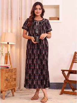 ARAMYA - Soft Cotton Butti Print Nighty For Women