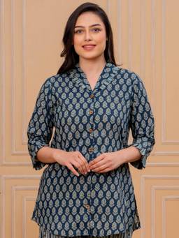 ARAMYA - Soft Cotton Butti Print Night Shirt For Women