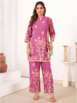 ARAMYA - Linen Cotton Placement Print Kurti and Pant