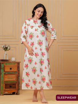ARAMYA - Soft Cotton Floral Print Nighty For Women
