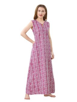 PIU - Cotton Sleeveless Floral Print Nighty - Pink Green