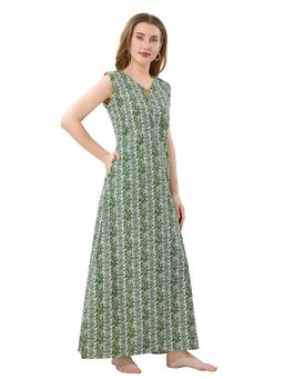 PIU - Cotton Sleeveless Floral Print Nighty - Green Blue